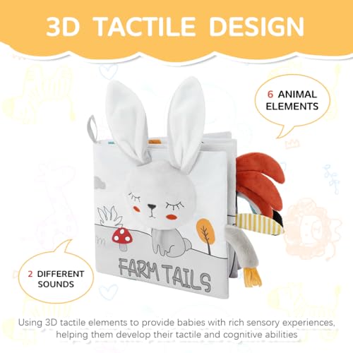SNOWIE SOFT® Rabbit Baby Books 0-6 Months Toys 6-12 Nontoxic Fabric Cloth Early Educational Activity Sensory Toy Waterproof Books for Toddler Shower Gift 2PCS