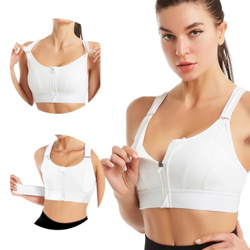 PALAY Sports Bra Women Zip-up Sports Bra for High-impact Activities One Piece Breast Pads Adjustable Sports Bra Fashion Racerback  Sports Bra for Running, Cycling, Aerobics, Boxing, XL
