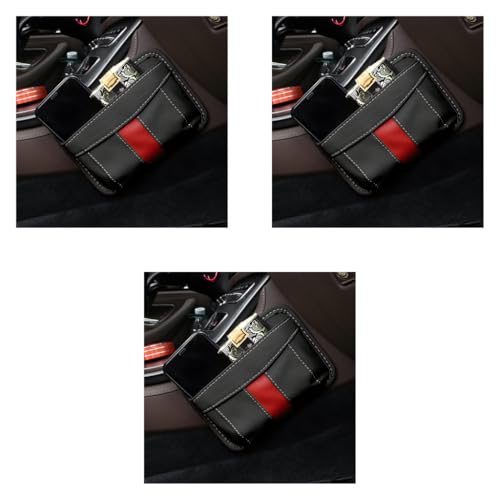 STHIRA® Car Side Pocket Organizer Seat Leather Storage Gap Filler Vehicle Holds Phones Cards Sunglasses Wallets Auto Accessories Universal for Door Window Console 3PCS