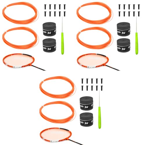 Proberos® Badminton Racket Strings Set for 2 Rackets Replacement String Repair Kit with Accessories Tools Nylon Fiber 0.78mm Tension 26lbs 10m Long Orange 3PCS