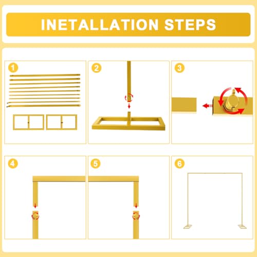 Supvox® 9.8ft Square Backdrop Stand Assembly Golden Backdrop Stand for Decoration Iron Cast Balloon Backdrops Stands Stand Flower Frame Bridal Baby Shower Ceremony