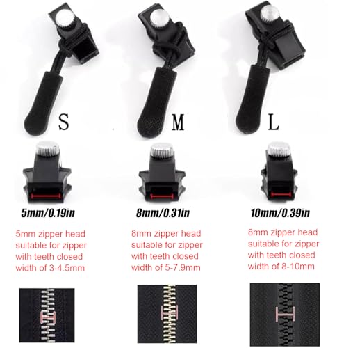 HASTHIP® 36PCS Zipper Puller Repair Kits Instant Zip Slider with Nylon Pull Cords 3-Size Metal Zippers for Sliding Teeth Universal Removable for Bags Garments Replacement