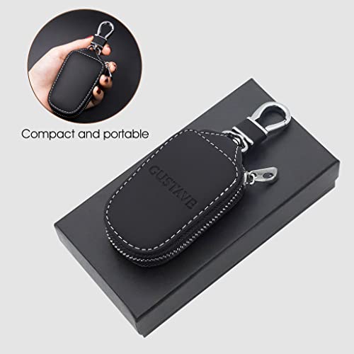 GUSTAVE® Smart Key Cover Protection Pu Leather Chain Bag Car Keychain Coin Holder Auto Remote Keyring Wallet Black 2 PCS