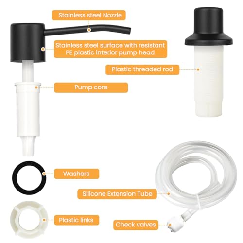 HANNEA® Sink Soap Dispenser with 1.2m Long Silicone Pipe Modern Stainless Steel Kitchen Liquid Pump Dish Hand 3PCS