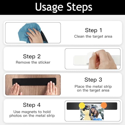 Climberty® 4 Pack Stainless Steel Magnetic Board Strip Memo Message with 60PCS Color Magnets Self Adhesive Notice Bulletin Bar for Home Office Photo Wall Fridge Black