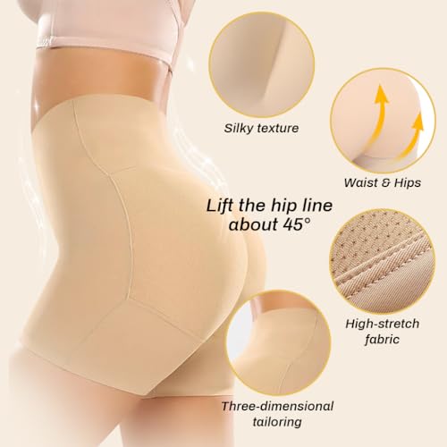 PALAY® Womens Padded Butt Lifter Shapewear Combo, High Waist Hip Enhancer Panty Shorts, Seamless Tummy Control, Invisible Underwear for Dresses, M, Black & Beige