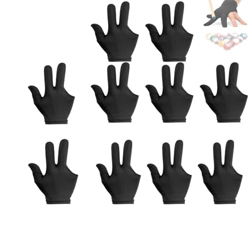 Proberos® 10Pcs Snooker Billiard Gloves for Men & Women, 3 Finger, Breathable Spandex, Universal Size, Left/Right Hand, Black, Comfort Grip, Anti-Slip, Durable, Ideal for Practice