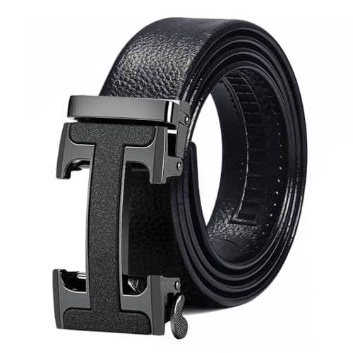 GUSTAVE® PU Leather Belt for Men Casual Business Fashion Leather Belt with Zinc Alloy Buckle Adjustable Auto Lock Men's Belt, Father's Day Gift, Birthday Gift for Men, 130cm/51inches