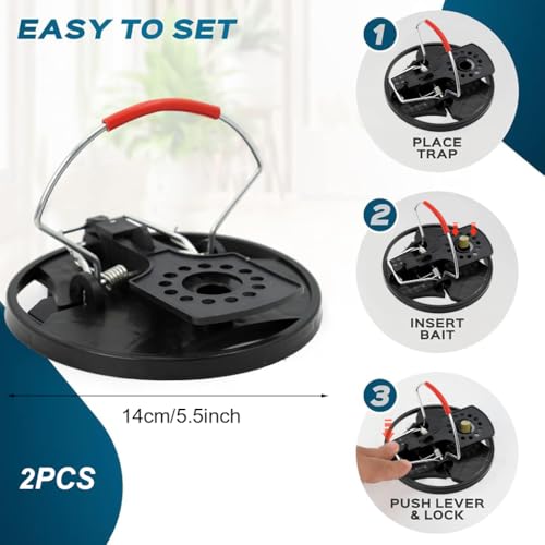 HASTHIP® 4PCS Rat Trap for House Garden Patio Mouse Quick Response Catcher Reusable Disk Strong Spring Loaded Round Killer for Mice and Other Rodents in Kitchen Garage