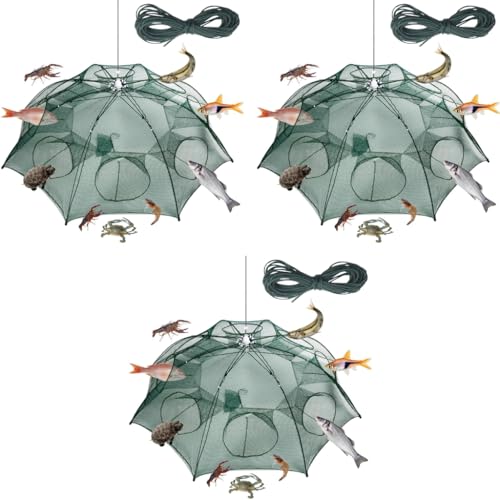 Zorbes® Fishing Net Fish Bait Trap Cast Folded Angling Outdoor Appliance 8 Sides 16 Holes 3 PCS