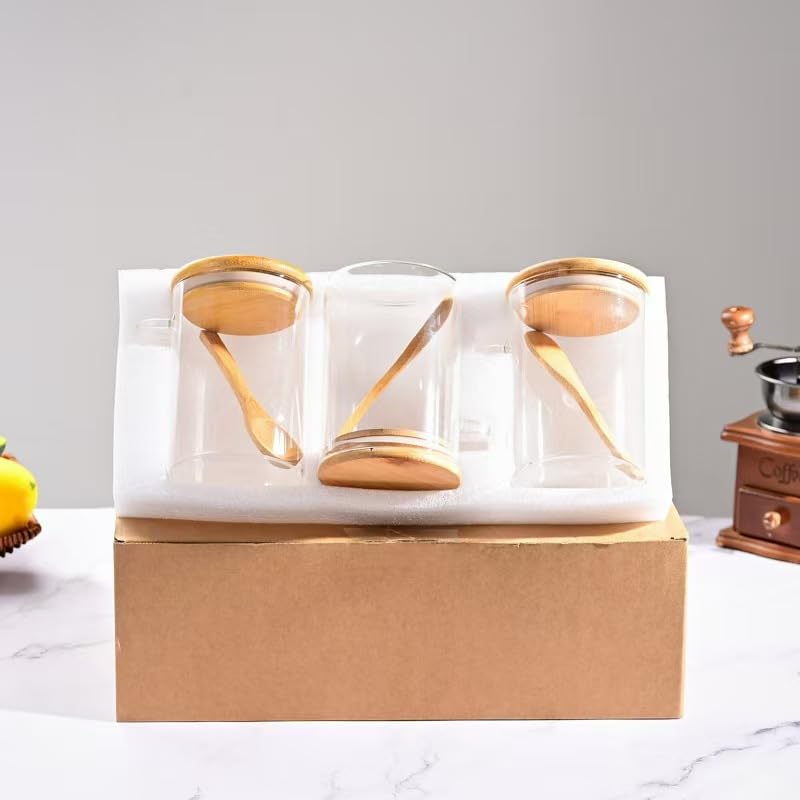 Supvox® Overnight Oatmeal Container with Lid and Spoon, Holds 550ml Liquid Jar 3-Pack