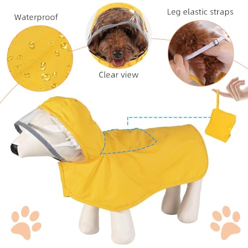 Qpets® Dog Rain Coat Monsoon-Proof Waterproof Design with Clear Wide Brim Hood Reflective Adjustable Elastic Leg Belly Straps Lightweight Anti-Wind for Large Breeds Outdoor Hikes XXL 3 PCS