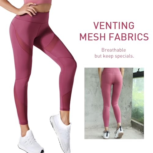 PALAY Gym Leggings for Women Ankle Length High Waist Gym Pants Slim Fit Soft Yoga Pants Stretchable Tights Active Wear Leggings Clothes for Workout Athletic - (Pink, Large)