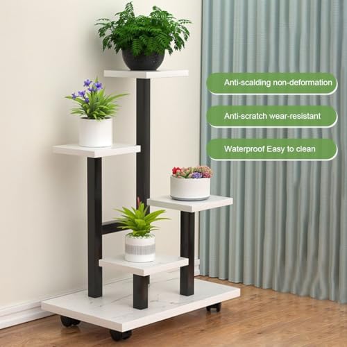 HASTHIP® Mobile Planter Rack, Multi Planter Pot Holder Rack, Assembly Indoor Flower Pot Floor Stand with Caster Wheels, Modern Minimalst Steel Green Pot Stand for Living Room, Balcony, 35x23x87cm