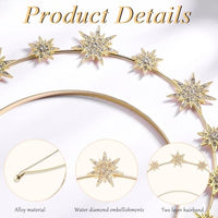 PALAY® Halo Crown for Women Queen Goddess Headband Stars Crystal Tiaras with Crescent Earrings Set, Double Layer Gold Metal Crown Hairband for Girls Party Wedding Cosplay