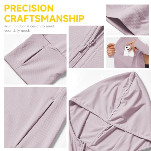 SANNIDHI® Womens Sun Protection Jacket UPF 50 Plus Full Zipper Long Sleeve UV Hoodie Shirts Outdoor Athletic with Pocket Cooling Summer Clothing Hiking L Pink 3 PCS