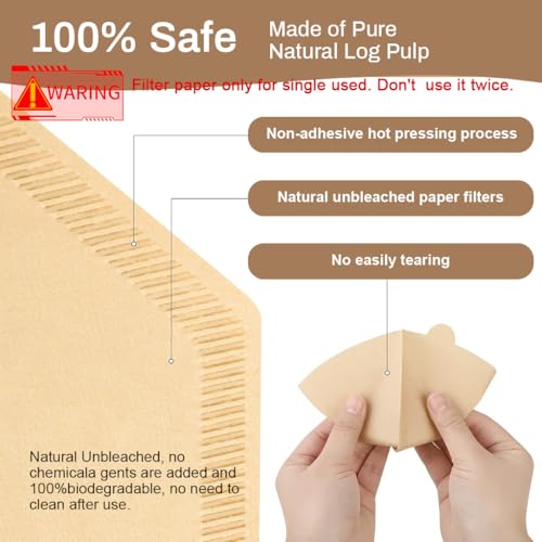 Supvox® 100 Counts Coffee Filter Paper for Brewing Natural Unbleached Wedge-Shaped Disposable Filters Fit for Drip 300PCS