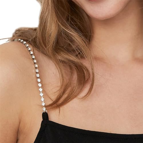 MAYCREATE® 6 Pairs Bra Straps for Women Fancy, Adjustable Crystal Beaded Bra Straps Chain, Rhinestone Straps for Bra Women, Shining Shoulder Strap for Strapless Dress (Silver & Gold)