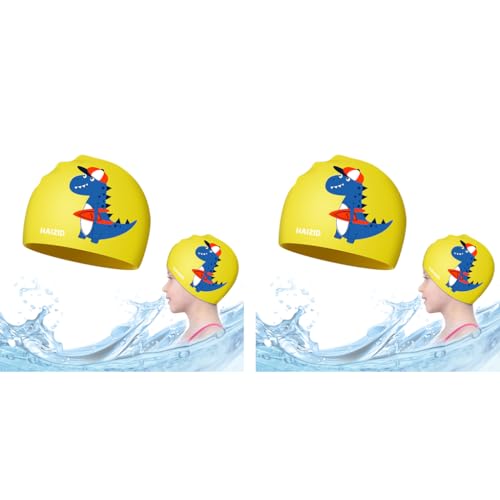 Proberos® Swimming Cap for Boys Girls Waterproof Silicone Ideal for All Head Shape Kids Age 3-14 2 PCS