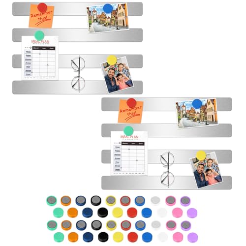 Climberty® 8 Pack Stainless Memo Board Strip Message Board with 20 Pcs Color Magnets, Adhesive Backing Bulletin Bar Board for Office, Home, Photo Wall, Documents and Fridge (Silver)