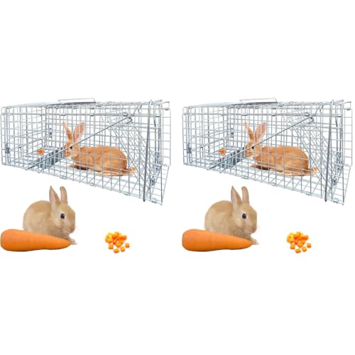 Proberos® Live Animal Cage Trap One-Door for Rabbits Stray Cat Squirrel Raccoon Mole Release with Handle Urban Wildlife Rescue 24x7x8 Silver 2 PCS