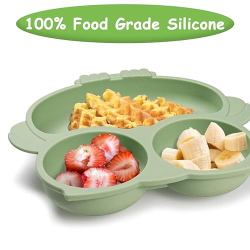 SNOWIE SOFT® Baby Suction Plates for Feeding with 4 Strong Cups Silicone Toddler Deep Divided Kids Themselves Dishwasher Microwave Oven Safe 2PCS