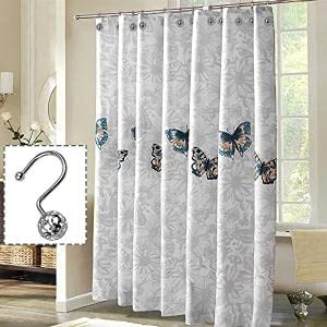 ELEPHANTBOAT Shower Curtain Rings for Bathroom Rods featuring 12 Metal Rustproof Hooks with Hollow Ball Design