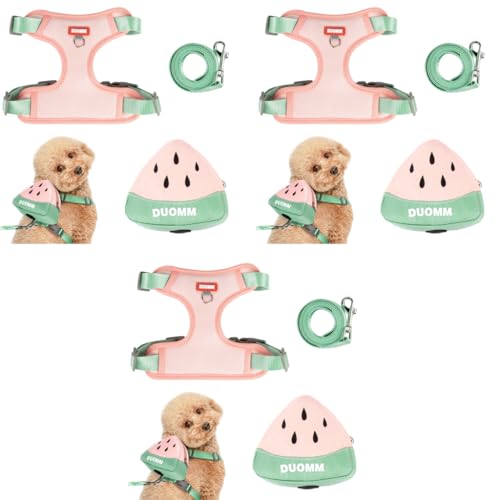 Qpets® Dog Harness Vest Cute Puppy with Removable Zipper Pouch Leash 4-Way Adjustable Quick Release for Small Cat S Neck 32-40cm Bust 43-51cm 3PCS