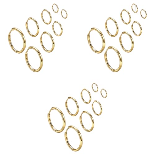 SANNIDHI® 4 Pairs Hoops Earrings for Women Men Stylish Gold Stainless Steel 8mm 10mm 12mm 14mm Ear Rings Fashion Couple Jewellery Set Birthday Gift Girls 3PCS
