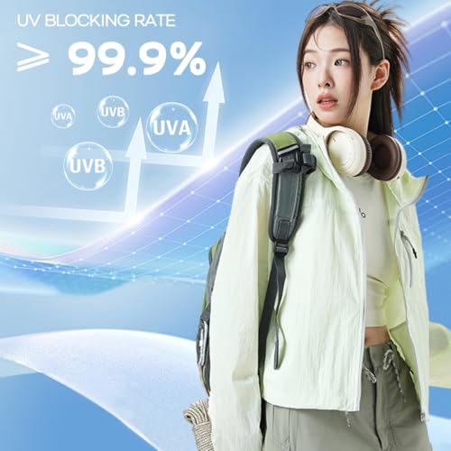 Venzina® UPF 50+ Sun Protection Jacket Stylish Cropped Sunscreen Top for Women Ultra-light Quick Dry Hoodie with Back Air Vent & Chest Zip Pocket, Water-Proof UV Coat for Outdoor, Travel, Gym, Mint, L
