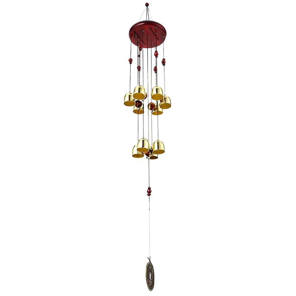 HASTHIP feng Shui Wind Chimes for Home and Garden with 10 Copper Bells and Wooden Roof 75cm