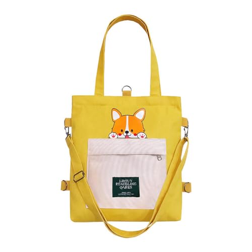 ZIBUYU® Akita Design Yellow Canvas Crossbody Tote Bag For Women, 36x33cm Large Travel Shoulder Purse With Cartoon Dog, Detachable Adjustable Straps, Lightweight Gift For Dog Lovers, Casual Daily Use