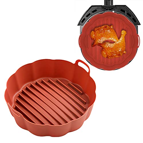 HASTHIP® Air Fryer Silicone Liner, Non-Stick Reusable Round Silicone Pot with Ear Handles, Air Fryer Oven Accessories, No Need to Clean the Air Fryer, Brown (Top: 7.5 inches - Bottom: 6.8 inches)