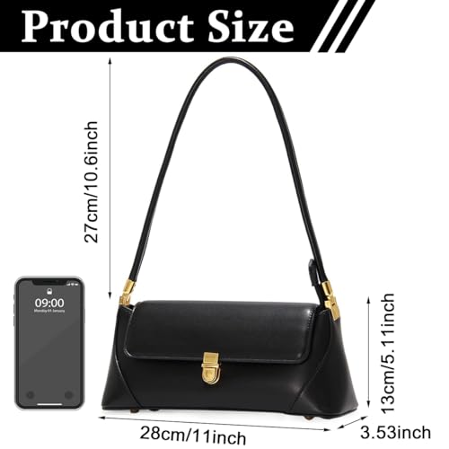 PALAY® Women Handbag PU Leather Fashion Shoulder Bags Metal Snap Buckle Closure Design Small Purse Vintage Handbags, Black