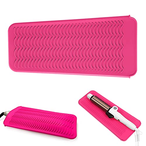 MAYCREATE® Hair Iron Mat, Silicone Heat Resistant Mat Pouch for Hair Styling Tools for Curling Irons, Flat Irons, Hair Straightener, Pink