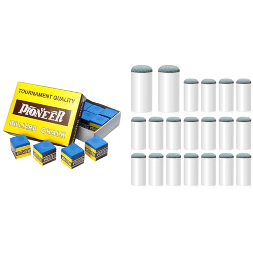 Proberos® Combo: 12pcs Snooker Pool Cue Chalk & 20pcs 9mm Slip-On Billiards Cue Tips, Durable Easy-to-Use Accessories for Enhanced Spin, Accuracy & Shot Control in Pool, Snooker, Billiards