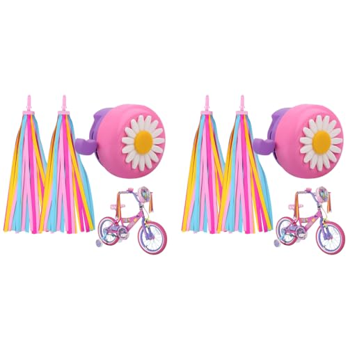 Proberos® Kids Bike Bell with Daisy Flower Pink Dome Bell with 2PCS Tassels Guardian for Children's Bikes and Scooters
