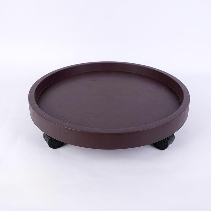 HASTHIP® 8.6'' Round Mobile Planter Tray with 4 Wheels, Rolling Plant Caddy Saucer, Resin Plant Stand with Smooth Casters for Indoor & Outdoor Use, Brown