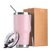 Supvox® 900ml Vacuum Insulated Stainless Steel Cup with Lid, Large Capacity 30 oz Double Layer Vacuum Insulated Travel Coffee Cup with 1 Straws, 1 Lids and 1 Cleaning Brush (Pink)