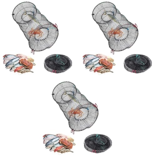 Proberos® Fish Net,Fishing Cast Net,Foldable Fishing Basket Bait Fish Trap Sturdy Nylon Mesh Wide Open for Shrimps Crab Lobsters Fishes 40 * 80CM (3 Pcs)