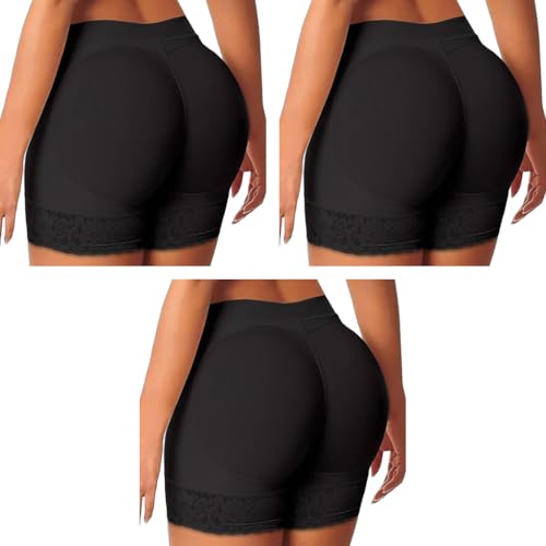 PALAY® Womens Padded Underwear Butt Lifter Panty Invisible Body Shaping High Waist Hip Pad Enhancer Shorts M Black 3PCS