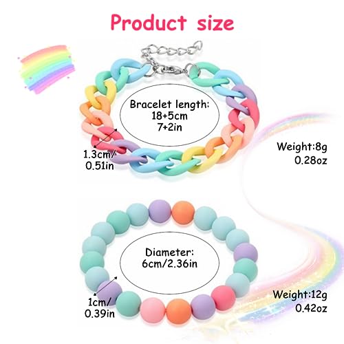 SANNIDHI® 6pcs Beads Bracelet for Girls Women, Kids Acrylic Friendship Bracelet Set, Elastic Cute Rainbow Jewelry, Flower Heart Charms Beaded Bracelets Party Princess Dress Up Gifts