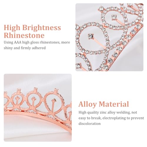 Venzina® Crown for Girls, Crown for Girls, Rhinestone Crown Tiara for Birthday Girls, Glitter Sash & Crystal Tiara Crown for Women, Girls Happy Birthday Crown, Birthday Party Tiara & Sash - Rose Gold