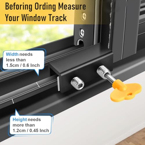 SNOWIE SOFT® 8PCS Sliding Window Locks with Keys Adjustable Security Aluminum Door Lock for Baby Safety Stopper for Home Office School Black