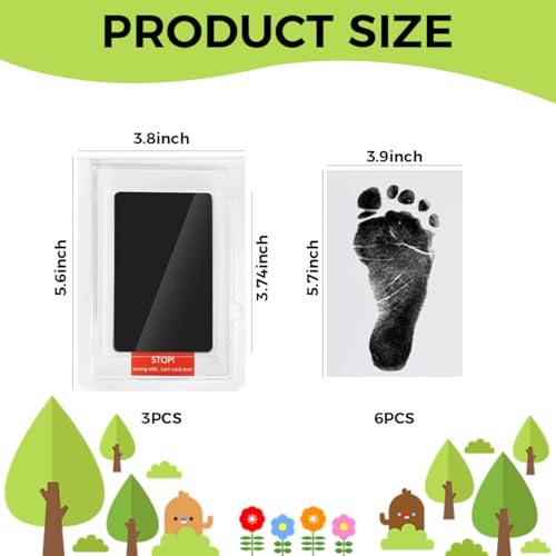 SNOWIE SOFT® 6-Pack Safety Baby Foot Print Kit Inkless Milestone Cards for Pets Babies Newborn Print with 6 Sheet Papers Need Air Dry for 25-40 Minutes 12 PCS