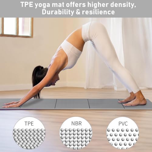 Proberos® Portable Folding Yoga Mat with Carry Bag TPE Anti-Slip 5mm Thicken Fitness for Men Women Pilates Home Workout Gym Travel 72x24 inches Grey 3 PCS