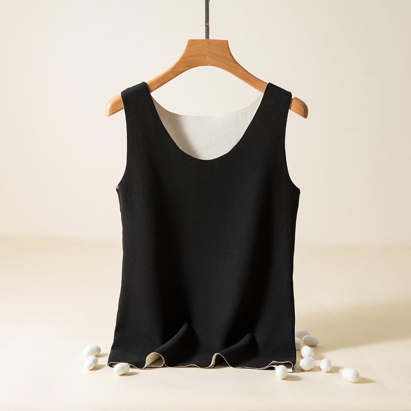 Venzina® Thermal Winter Base Wear for Women, Sleeveless Round Neck Fleece Vest, Soft & Moisture-wicking Fleece Inner Layer, Fashion Winter Base Top, Black-M