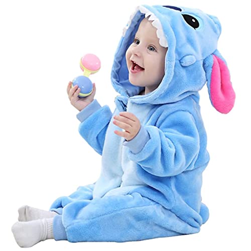 SNOWIE SOFT® Baby Jumpsuit for Boys Girls, Toddler Baby Romper Flannel Cartoon Dress Warm Soft Pajamas for Kids Party Cartoon Stitch Jumpsuit for Girls Boys (12-18 Month)