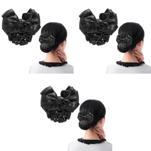 PALAY® Hair Buns Clip Bow Bun Nets Maker for Lace Rose Accessories Women Spring Snood Net Work or Daily Dancer Nurse Accessory 3 PCS