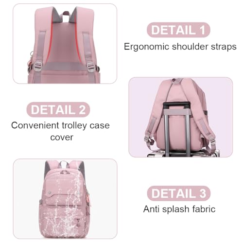 PALAY® Fashion Backpack Student Shoulder Backpack Fashion Pink Travel Backpack Laptop Backpack Multi-pouches 26L Large Capacity School Backpack